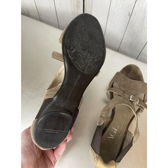 Womens AGL Brown Metallic Leather Ankle Strap Flare Casual Sandals Size 39.5 - Picture 5 of 5